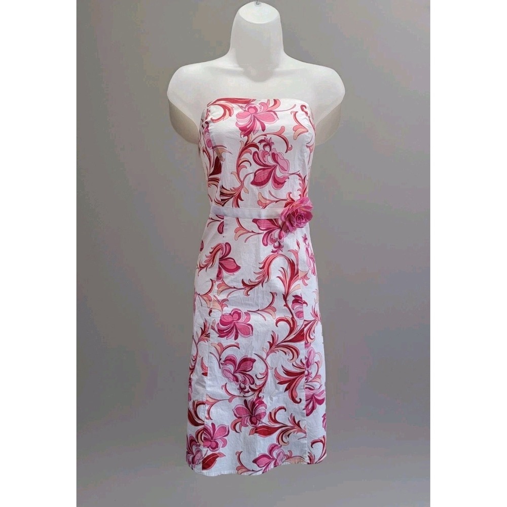 Ruby Rox Strapless Floral Dress Size 3 Pink White Retro Fit & Flare Rosette